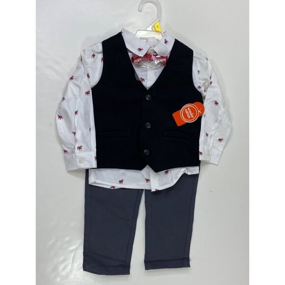 Wonder Nation Boys 5-Piece Outfit Set With Vest Shirt Pants Bow Tie Size 3T - Picture 2 of 7